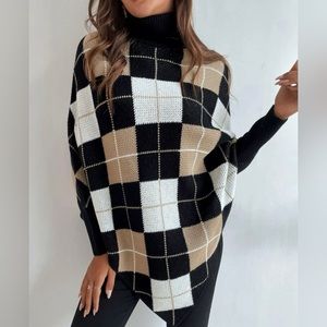 Plaid Turtle Neck Poncho/Sweater